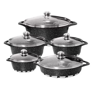 Batería Cocina 10 Piezas Altas Granito Antiadherente Negra