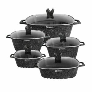 Juego de Ollas Granito 10 Piezas Antiadherente Premium  Negr