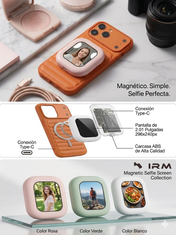 Pantalla Selfie Magnética para Celular 2.01" Recargable USB-C