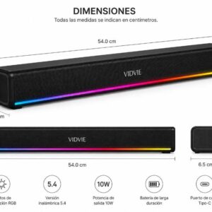Barra de Sonido Bluetooth RGB Speaker Gamer USB Tipo C 10W
